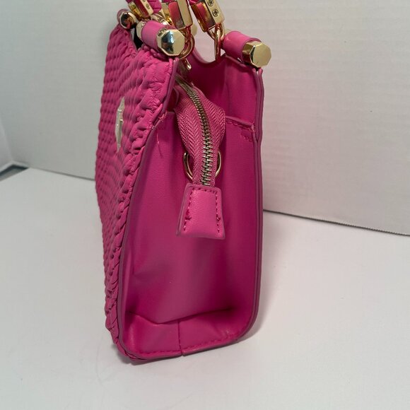 bebe Erika Mini Shopper Fuchsia Pink Satchel Top Handle Gold Bag NWT - Picture 8 of 13